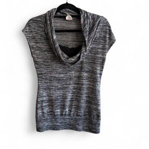 Grey Heather Cowl Neck Tunic with Black Lace Detail Size XL